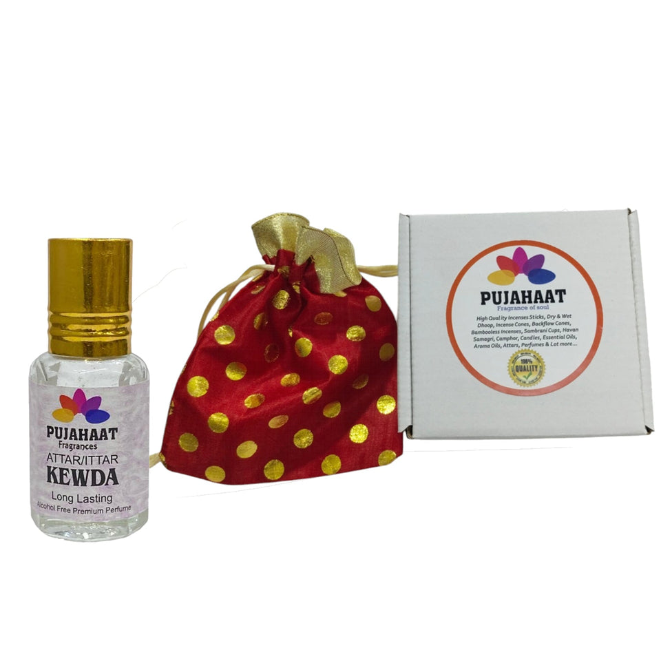 Pujahaat Premium Alcohol-Free Attar | Ittar 6ml, Long-Lasting Travel Size Roll-On, Best Floral Attar Fragrance Oil - Kewda