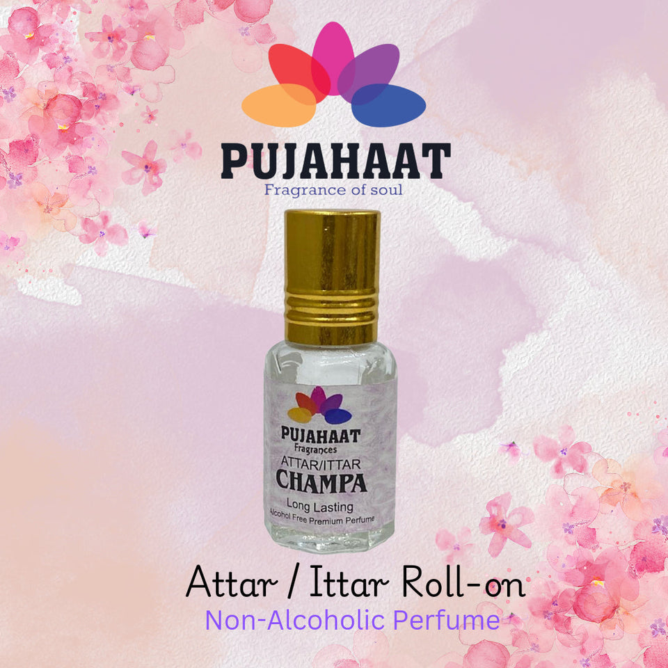 Pujahaat Premium Alcohol-Free Attar | Ittar 6ml, Long-Lasting Travel Size Roll-On, Best Floral Attar Fragrance Oil - Champa