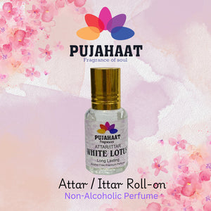 Pujahaat Premium Alcohol-Free Attar | Ittar 6ml, Long-Lasting Travel Size Roll-On, Best Blended Aqua Floral Attar Fragrance Oil - White Lotus