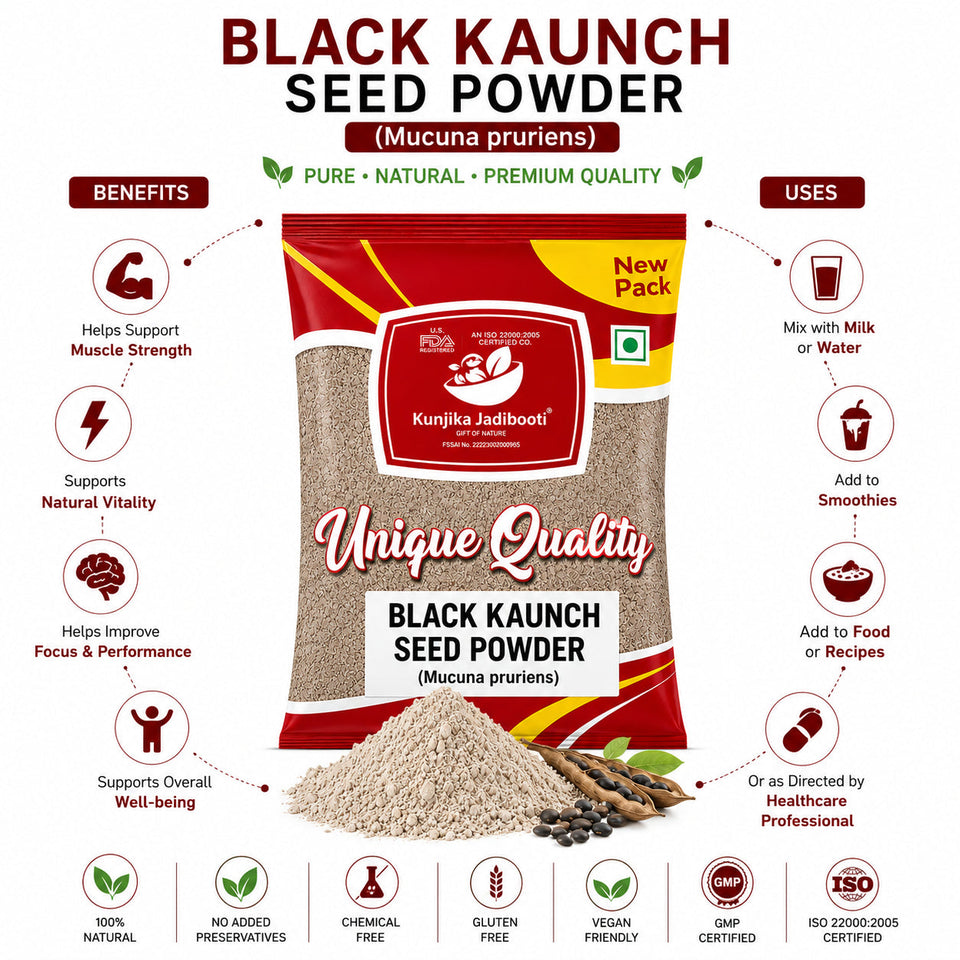Kunjika Jadibooti Kaunch Beej Kala Churan - Mucuna Pruriens - Black Kaunch Seeds Powder - Cowhage Powder (100 Grams)