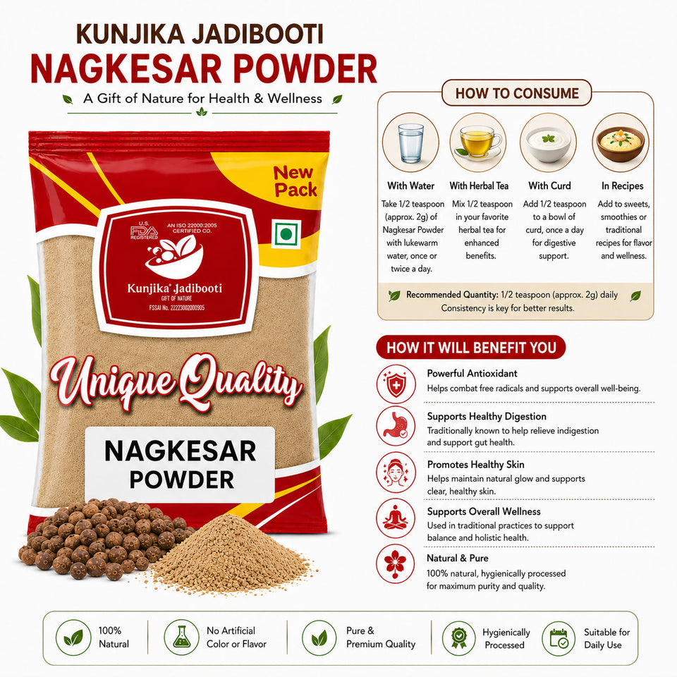 Kunjika Jadibooti Naagkesar/Nagkesar/Mesua ferrea/ Iron Wood tree/ Ochrocarpus Longifolius - Cobra's Saffron Powder - 100 gms