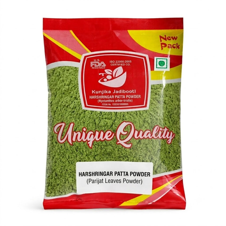 Kunjika Jadibooti Harshringar Patta Powder | Parijat Patta | Parijaat Leaves | Nyctanthes Arbor | Tristis | Night Jasmine Powder - 100 gm