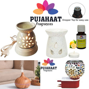 Pujahaat Lavender, Marigold (Genda), Orange, Rose, Lemon Aroma Oil for Aromatherapy oils, Oil for diffusers, Humidifier oils, Oil Burners, Spa and Air Purifier 10ml Each - Set of 5 (5 x 10 ml) AO6