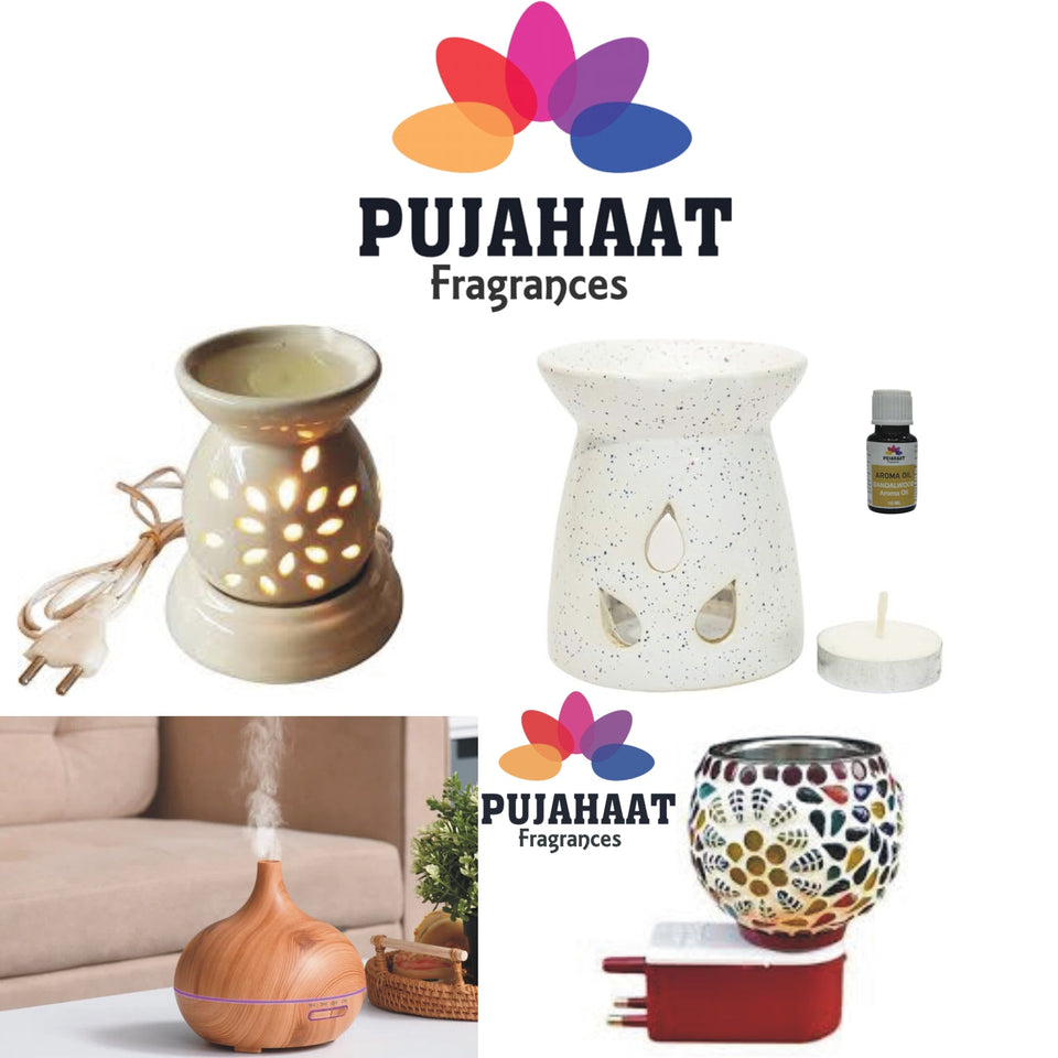 Pujahaat Lavender, Jasmine, Marigold (Genda), Rose, Lotus Aroma Oil for Aromatherapy oils, Oil for diffusers, Humidifier oils, Oil Burners, Spa and Air Purifier 10ml Each - Set of 5 (5 x 10 ml)