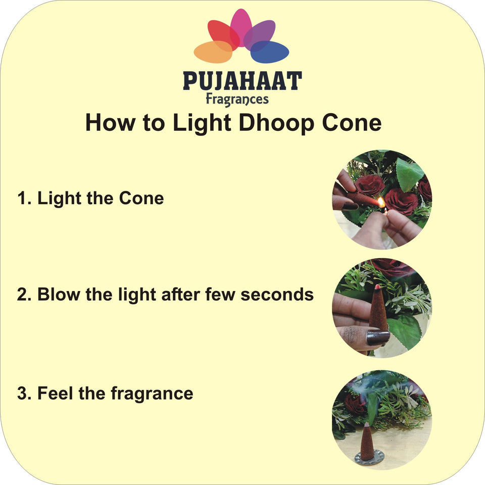 Pujahaat Premium Scented Incense Dhoop Cone | No Charcoal No Bamboo | for Pooja, Rituals & Special Occasions, Aromatherapy Rajnigandha Fragrance