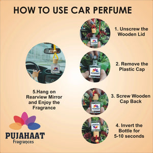 Pujahaat Car Perfume 3 pcs Combo Hanging Pod 10ml Premium Fragrance | High Diffusion with Premium Fragrance Oils with Wooden Diffuser Lid | Long Lasting | Lasts Up to 45 Days - Tuberose, Fruit Punch, Lemongrass