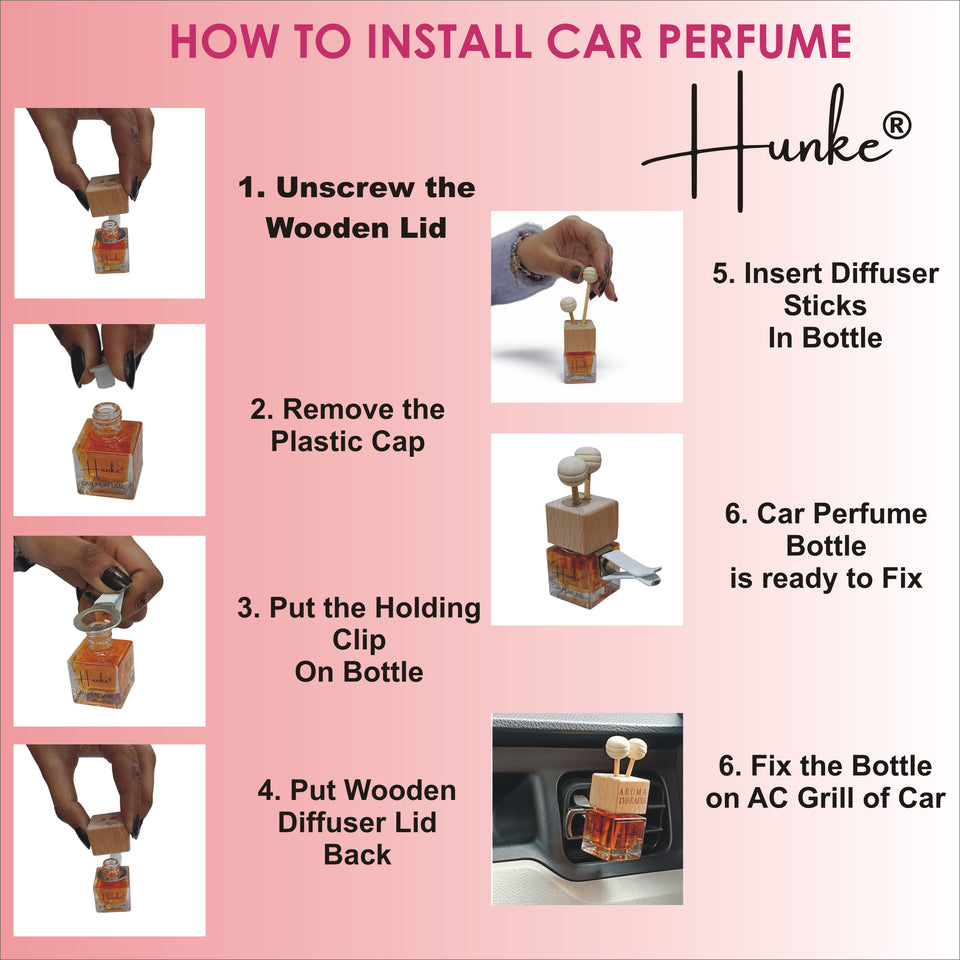 Hunke® Long Lasting Car Perfume | AC Vent Clip Car Air Freshener | Premium Fragrance | Odour Eliminator | With Reed Sticks| Easy to Fix |Car interior - Last up to 45 days - Mogra