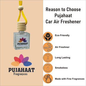 Pujahaat Car Perfume 3 pcs Combo Hanging Pod 10ml Premium Fragrance | High Diffusion with Premium Fragrance Oils with Wooden Diffuser Lid | Long Lasting | Lasts Up to 45 Days - Oudh, Aqua Breeze, Ylang Ylang