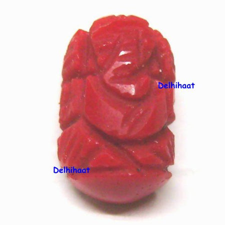 Ganesha Carved on Synthetic Red corel (Moonga)