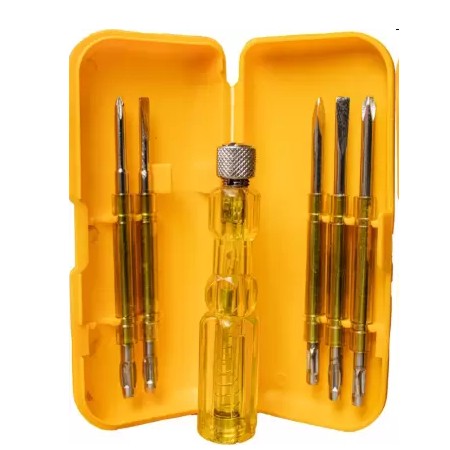 Toolkit Combo - 5 Blades Combination Screw Driver Set with Tester + 2 in 1 Screwdriver Philips and slotted Head Blade Size: 6 x 100 mm-ht13