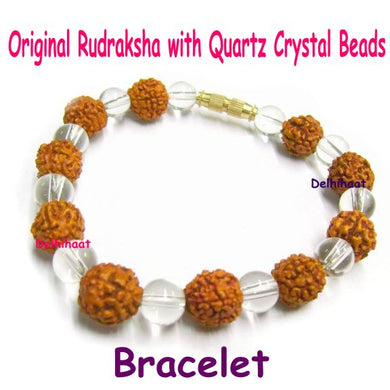 Natural Rudraksha Bracelet with Quartz Crystal Beads