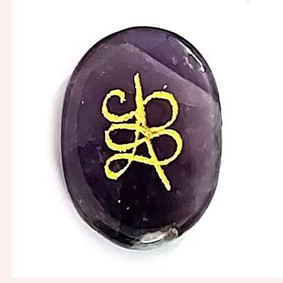 Natural Amethyst Om Money Zibu Sign Attract Money & Goodluck Decorative Showpiece - 4 cm (Crystal, Purple)