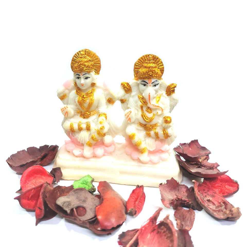 Laxmi Ganesh Idols White Marble Dust Statue, for Home & Office Décor, Ganesh Laxmi Marble Look showpiece Diwali, House warming, etc. Festivals 11 cm approx. White Laxmi & Ganesh Statue LG-1