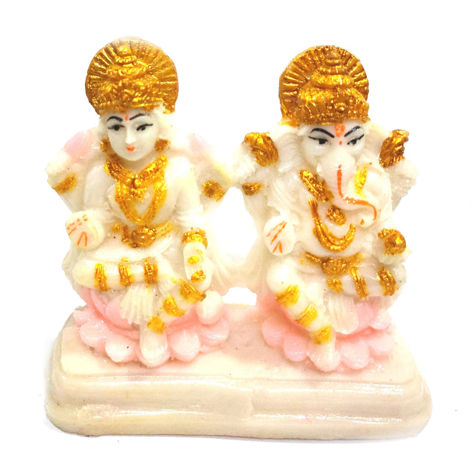 Laxmi Ganesh Idols White Marble Dust Statue, for Home & Office Décor, Ganesh Laxmi Marble Look showpiece Diwali, House warming, etc. Festivals 11 cm approx. White Laxmi & Ganesh Statue LG-1