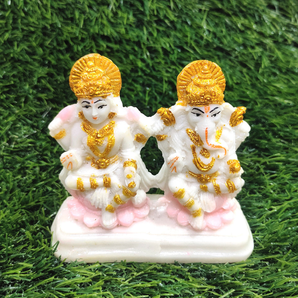 Laxmi Ganesh Idols White Marble Dust Statue, for Home & Office Décor, Ganesh Laxmi Marble Look showpiece Diwali, House warming, etc. Festivals 11 cm approx. White Laxmi & Ganesh Statue LG-1