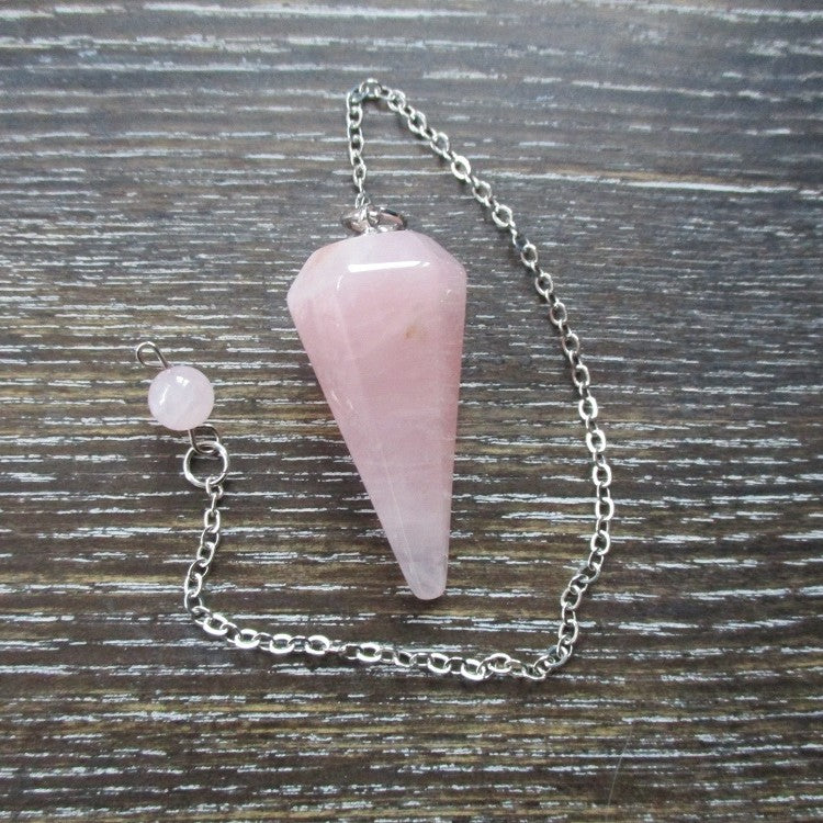 Rose Quartz Faceted Dowsing Pendulum With Chain and Crystal Quartz Bead Energized and Charged for Reiki Puja & Crystal Healing