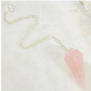 Rose Quartz Faceted Dowsing Pendulum With Chain and Crystal Quartz Bead Energized and Charged for Reiki Puja & Crystal Healing