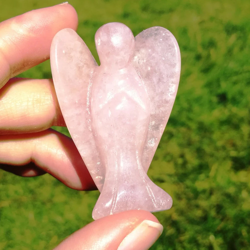 Rose Quartz Lucky Angel for Reiki Crystal Stone Healing Therapy Natural Crystal Stone Angel Size 2 Inch approx.