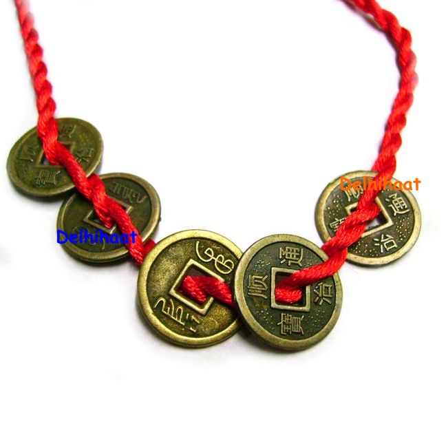 Feng Shui Red String Lucky Coin Charm Bracelet for Good Luck & Wealth Chinese Knot Lucky Coins Feng Shui Coins Fortune 5 Coin Bracelets