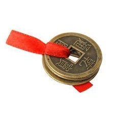 Feng Shui Chinese Lucky 3 Coins tied in Red Ribbon Set Brass Wealth, Prosperity, Money, Good Luck