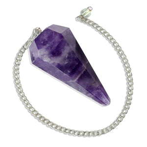 Amethyst Faceted Dowsing Pendulum With Chain and Crystal Quartz Bead Energized and Charged for Reiki Puja & Crystal Healing