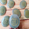 Natural Green Jade Aventurine Zibu Symbols Crystal Stone Money Switch Word Zibu Coin Cabochon Oval Shape Feng Shui Money Coin for Prosperity, Money and Good Luck