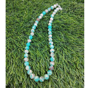 Emperor Green Crystal Round Beads Necklace 15 Inches 8mm Beads Semi precious Emperor Green stone, Green White Mala