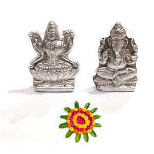 Parad Lakshmi Ganesh Idol Mercury Laxmi Ganesha Statue for Puja Diwali Home Office - 100-125 gram