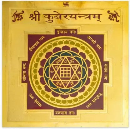 Shri Kuber Yantra - 3.25 x 3.25 Inch Gold Polished Blessed and Energized FOR GOD OF WEALTH & PROSPERITY