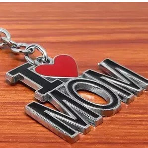 Mom Keychain - I Love Mom Key-Chain, Mom Key-Ring - Mom's Birthday, Silver, Black & Red Alloy, 3.5 x 0.1 x 1.6 Inches