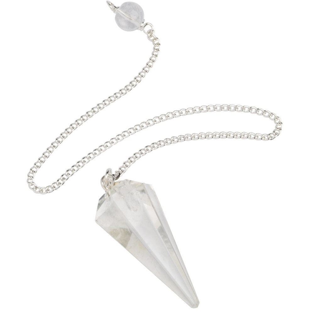 Natural Clear Quartz Crystal Pendulum Faceted Point Gemstone Reiki Healing Pendulums for Dowsing Scrying Reiki Puja & Crystal Healing