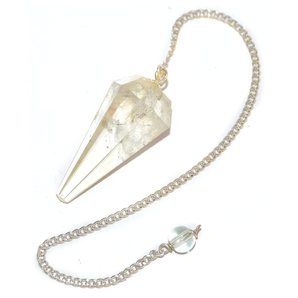 Natural Clear Quartz Crystal Pendulum Faceted Point Gemstone Reiki Healing Pendulums for Dowsing Scrying Reiki Puja & Crystal Healing