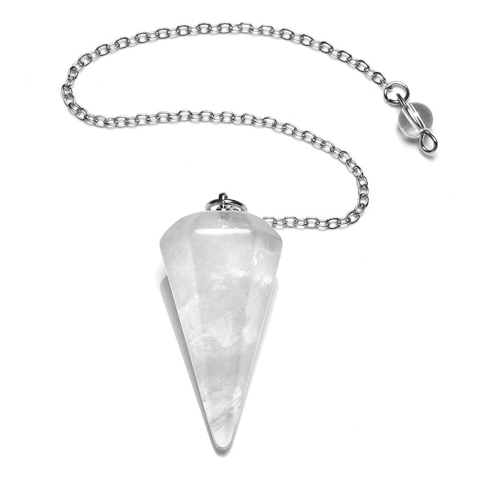 Natural Clear Quartz Crystal Pendulum Faceted Point Gemstone Reiki Healing Pendulums for Dowsing Scrying Reiki Puja & Crystal Healing