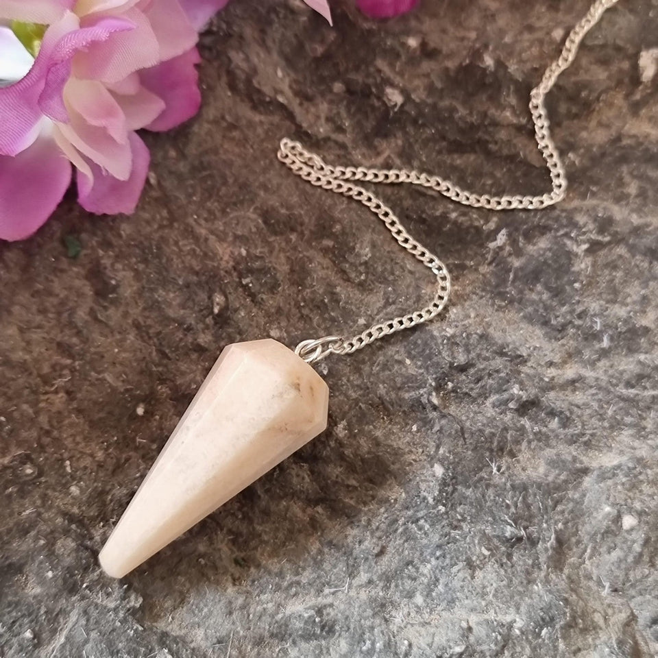 Natural Peach Moonstone Pendulum Faceted Point Gemstone Reiki Healing Pendulums for Dowsing Scrying Reiki Puja & Crystal Healing