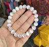 White Selenite Stone Bracelet 10 mm Round Beads For Reiki Chakra Yoga Meditation Semi Precious Gemstone Stretchable Bracelet