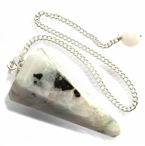 Natural Rainbow Moonstone Pendulum Faceted Point Gemstone Reiki Healing Pendulums for Dowsing Scrying Reiki Puja & Crystal Healing