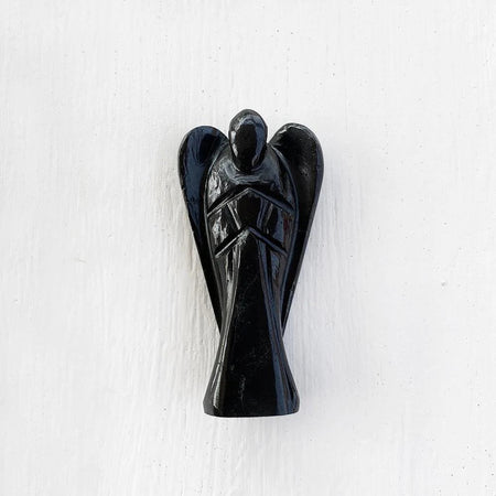 Black Agate Lucky Angel for Reiki Crystal Stone Healing Therapy Natural Crystal Stone Angel Handcrafted Size 2 Inch approx.