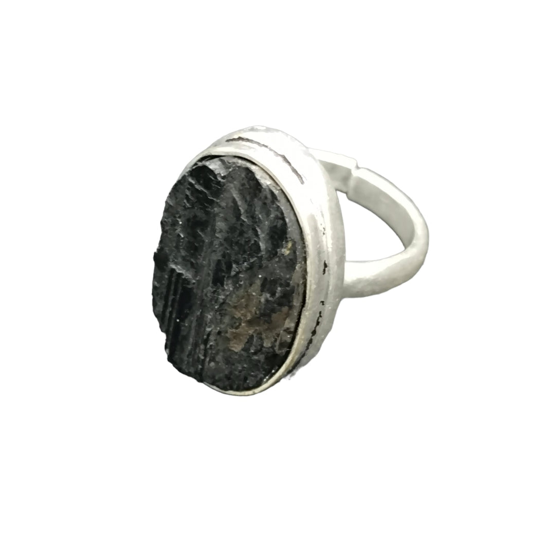 Natural Black Tourmaline Crystal Free Size Raw Rough Uneven cut Crystal Ring For Men And Women