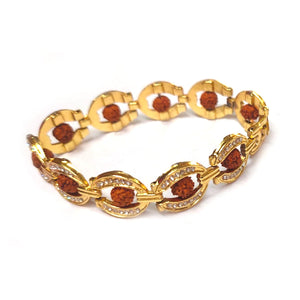 American Diamond Studded Gold Plated Alloy Metal Multi Original 5 faced Rudraksha Bracelet