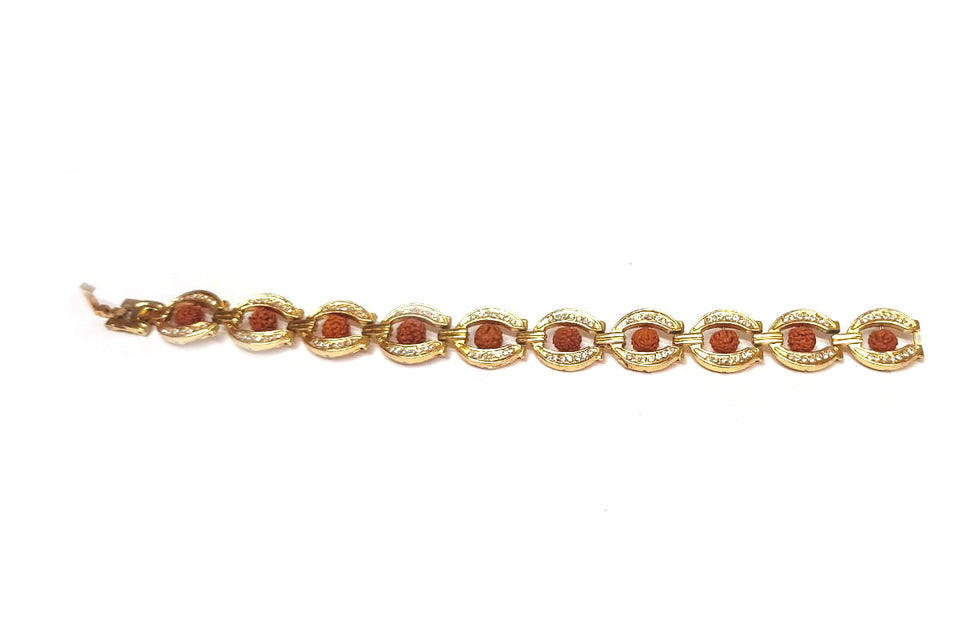 American Diamond Studded Gold Plated Alloy Metal Multi Original 5 faced Rudraksha Bracelet