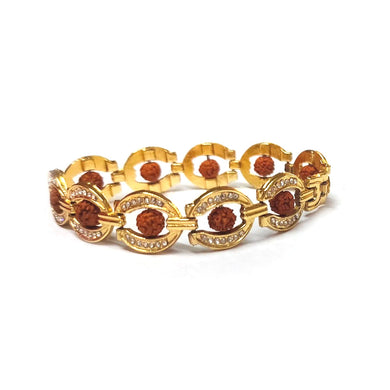 American Diamond Studded Gold Plated Alloy Metal Multi Original 5 faced Rudraksha Bracelet