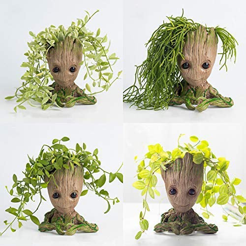 Handmade Resin Heart Groot Action Figure Planter Pen Pencil Holder Small Flower Pot for Home Office Desktop Decor