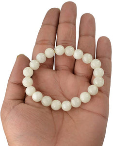 Natural White Agate Bracelet Crystal Stone Round Bead Bracelet for Reiki Healing and Crystal Healing Stones