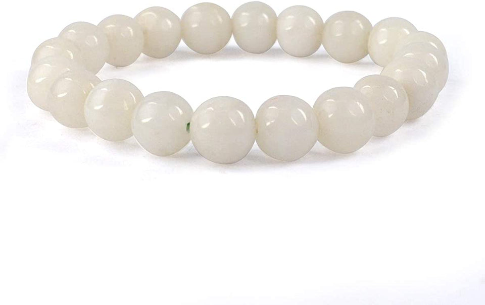 Natural White Agate Bracelet Crystal Stone Round Bead Bracelet for Reiki Healing and Crystal Healing Stones