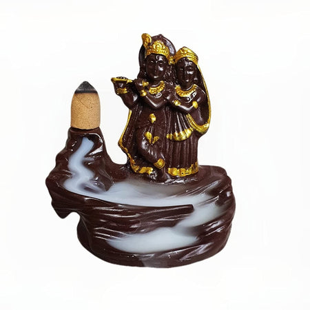 Radha Krishna Smoke Backflow Fountain Cone Incense Holder Decorative Showpiece with Free 10 Smoke Backflow Scented Cone Incense