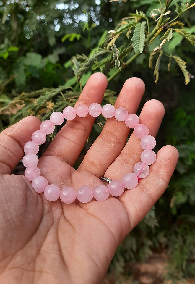 Natural Rose Quartz Round 8mm Bead Bracelet for Reiki Healing and Crystal Healing Stones