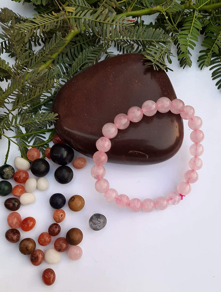 Natural Rose Quartz Round 8mm Bead Bracelet for Reiki Healing and Crystal Healing Stones