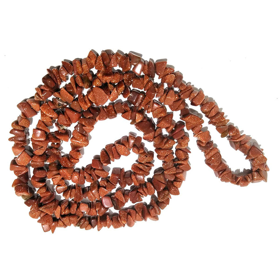 Goldstone / Sangsitara Mala Necklace Natural Crystal Stone Uncut Chip AAA Quality Beads Mala for Reiki Healing & Crystal Healing Stone for Unisex