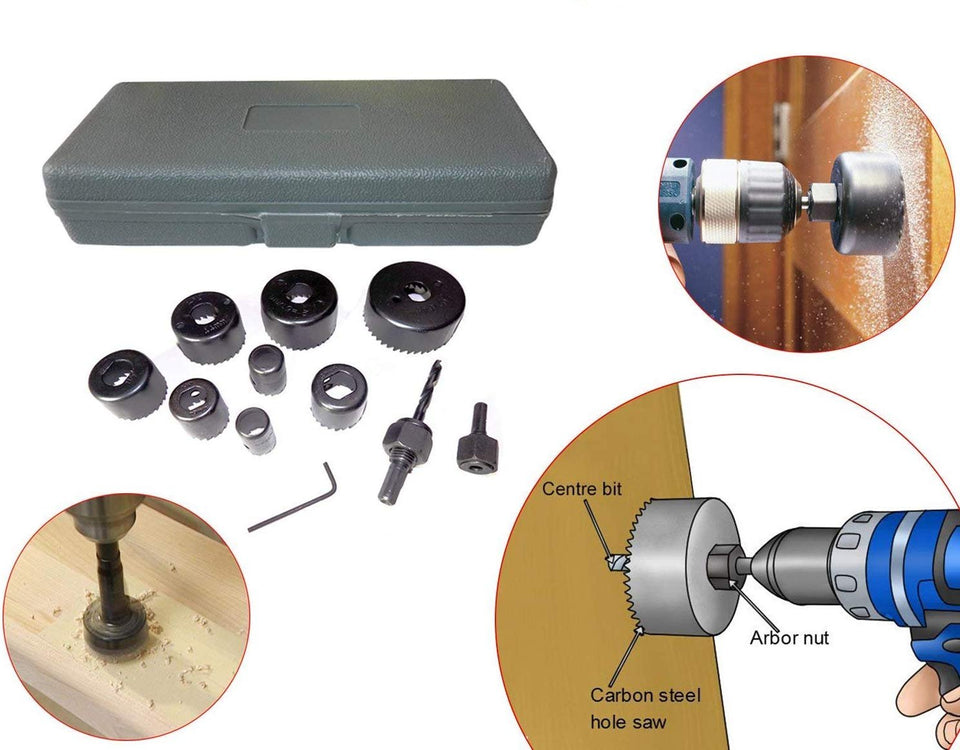 Saleshop365® Carbon Steel Metal Alloys Wood Hole Saw Cutting Set (19-64mm, Multicolour) - 11 Pieces - halfrate.in