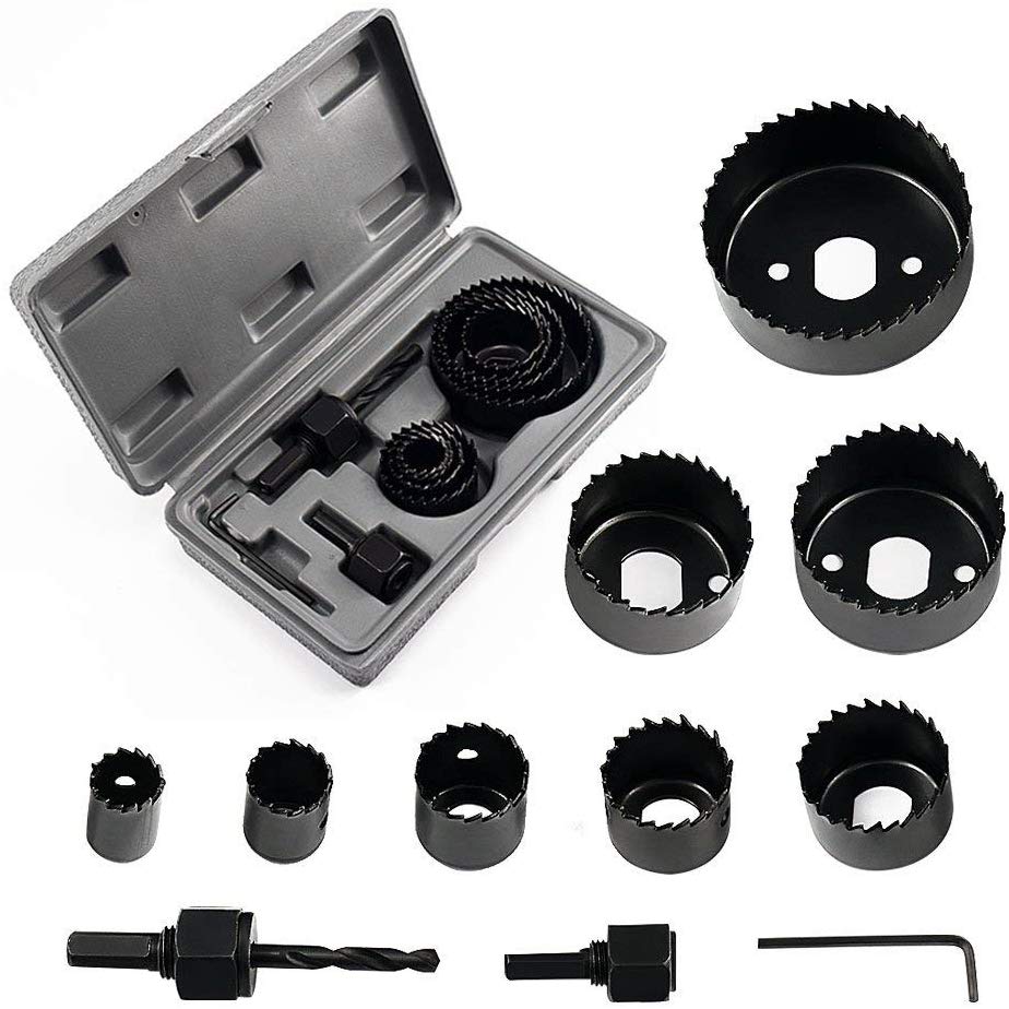 Powerful Drill Machine 10 mm + Carbon Steel Metal Alloys Wood Hole Saw Cutting Set - HT 64